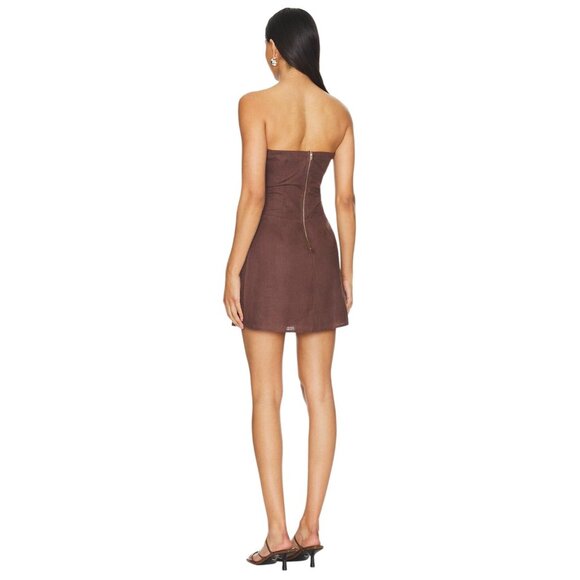 SNDYS Romi Linen Dress in Chocolate Small New Womens Mini - Picture 2 of 13